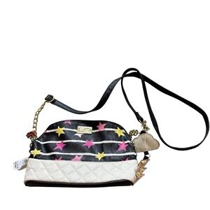 Luv Betsey by Betsey Johnson Star Print Striped Satchel Black White Pink Charm